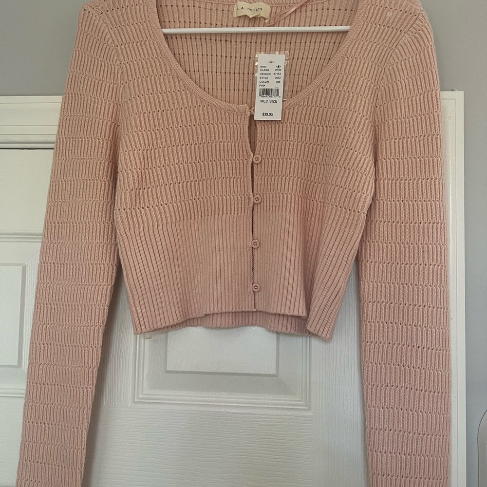 Pink Cropped Knit Cardigan